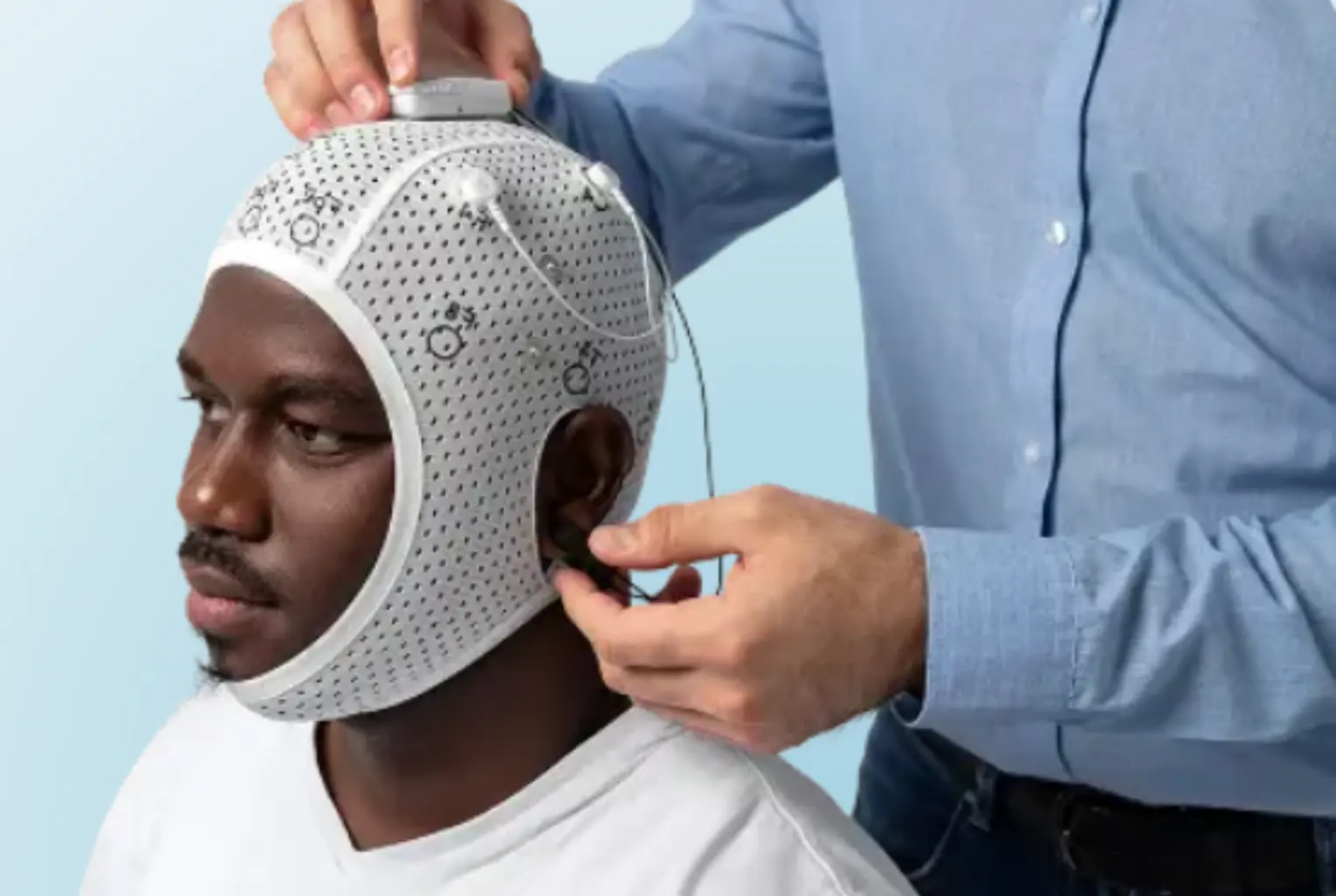 Close-up of EEG cap during ADHD brain screening providing objective evidence to strengthen a psychiatric assessment